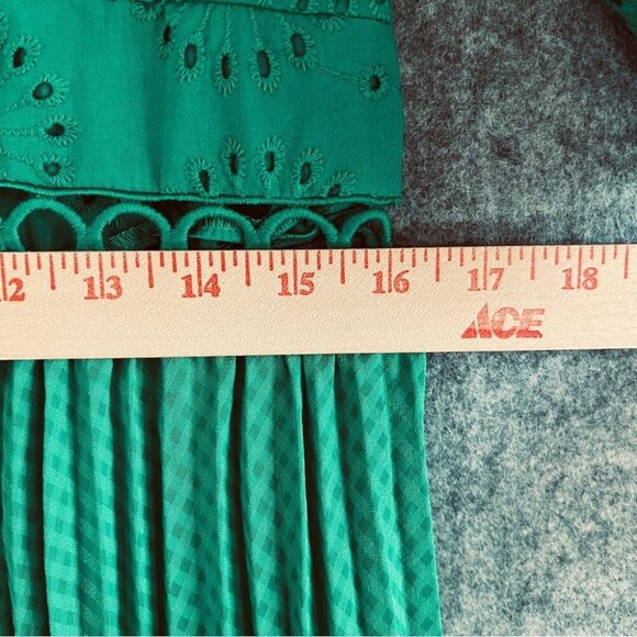ASOS Broderie Pleated Midi Tea Dress Puff Sleeve Emerald Green Size 12 - Picture 9 of 12